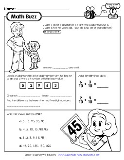 Math Buzz: Week 5 Worksheets 21 through 25 Daily Math Review Worksheet