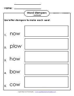 Letter Stampers Activity (-ow Words) Word Families Worksheet