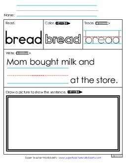 Worksheet 3: Bread Sight Words Individual Worksheet