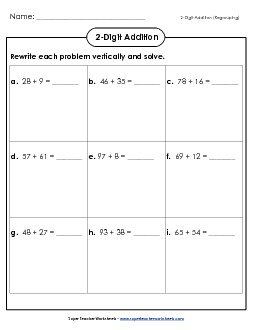 Addition Boxes: 2-Digit (Regrouping) Worksheet