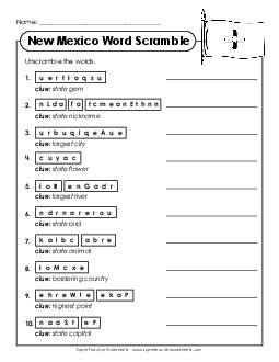 Word Scramble States Individual Worksheet