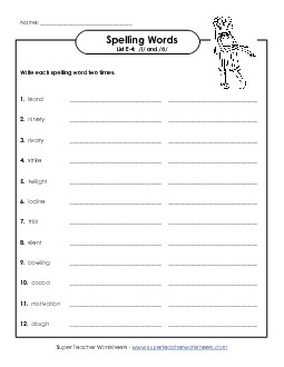 Write Twice (E-4)  Spelling E Worksheet