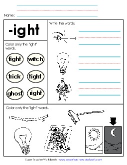 Worksheet 2 (-ight Words) Word Families Worksheet