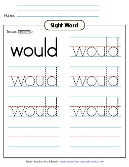 Trace the Word: Would Sight Words Individual Worksheet