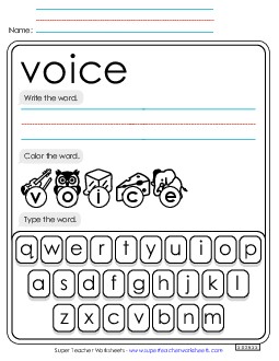 Write, Color, Type: Voice Sight Words Individual Worksheet