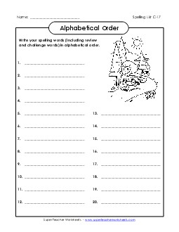 ABC Order: Write List (C-17) Spelling C Worksheet