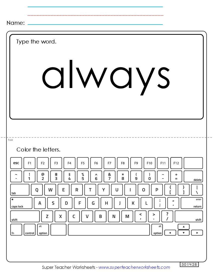 Type the Word: Always Sight Words Individual Worksheet