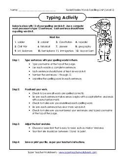 Typing Sentences Spelling E Worksheet