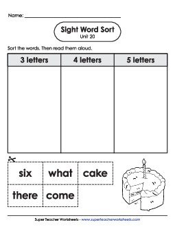 Sight Word Sort (Unit 20) Sight Words Worksheet