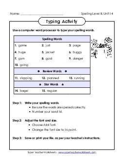 Typing Activity (B-14) Spelling B Worksheet