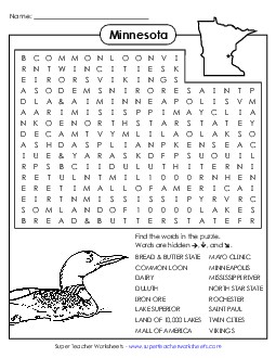 Word Search Puzzle States Individual Worksheet