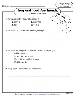 Questions for Chapter 2 Book Frog And Toad Worksheet