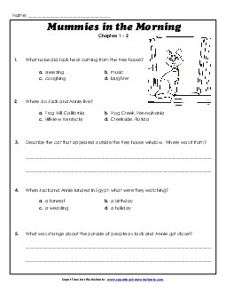 Questions for Chapters 1-2 Free Book Mummies In The Morning Worksheet