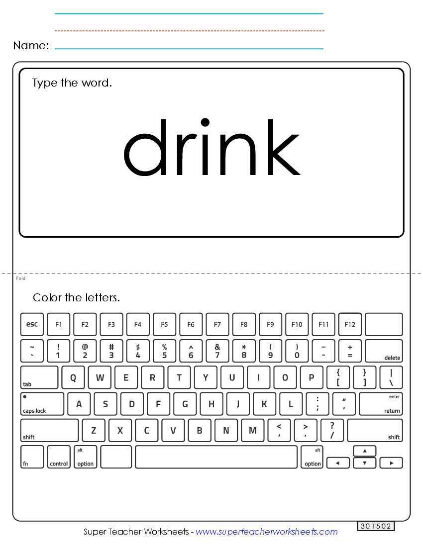 Type the Word: Drink Sight Words Individual Worksheet