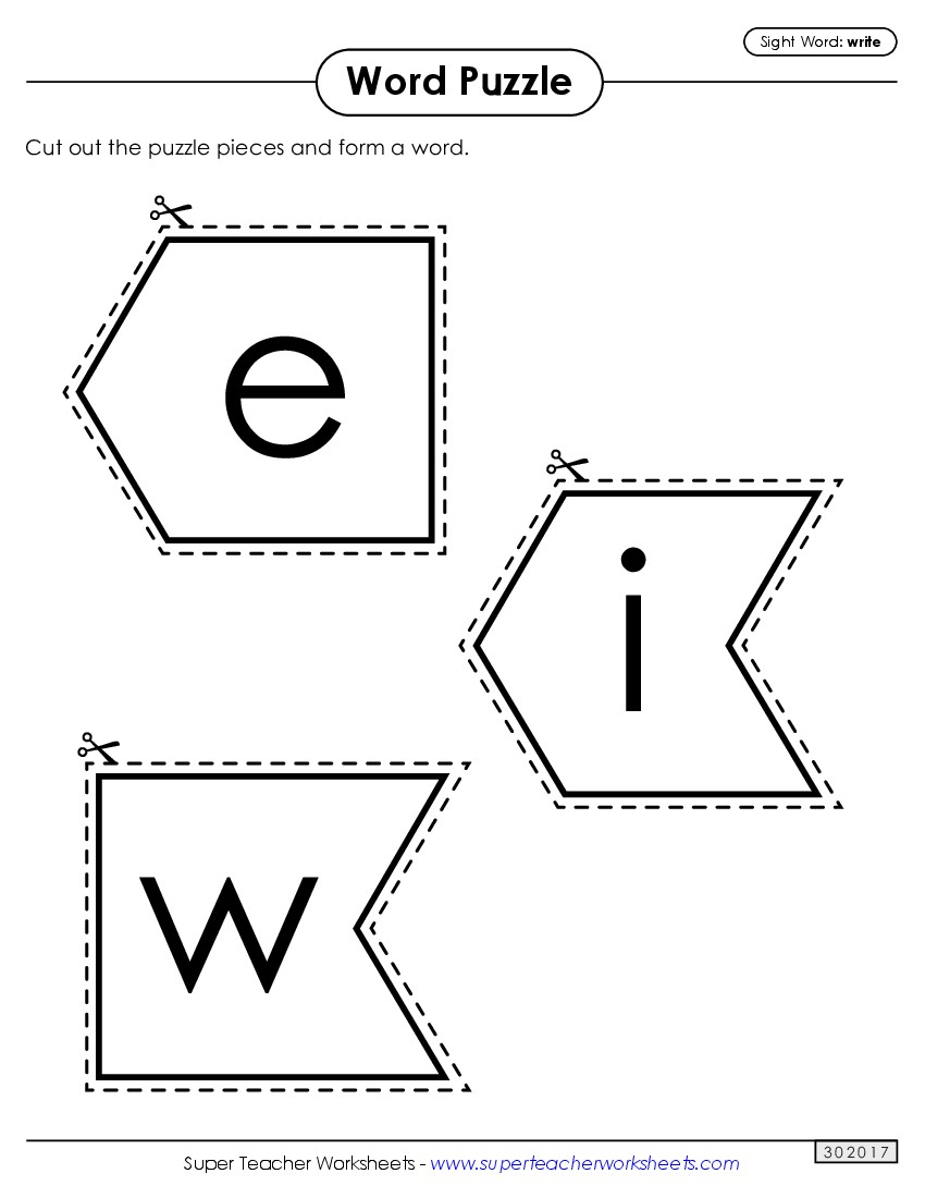 Word Puzzle: Write Sight Words Individual Worksheet