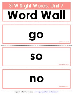 Pocket Chart or  Word Wall (Unit 7) Sight Words Worksheet