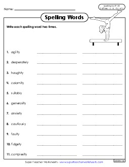 Write Words Twice (F-25)  Spelling F Worksheet