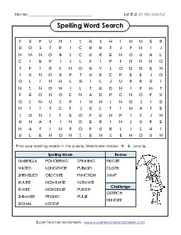 Word Search (E-2) Free Spelling E Worksheet