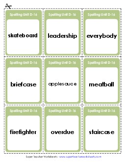 Flashcards (D-16) Spelling D Worksheet