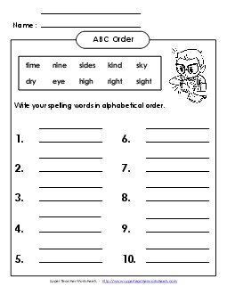 ABC Order: Write (B-8) Spelling B Worksheet