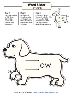 Word Slider (-aw Words) Word Families Worksheet