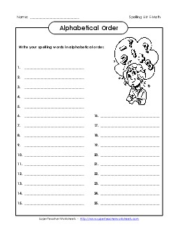 ABC Order: Write List Spelling E Worksheet