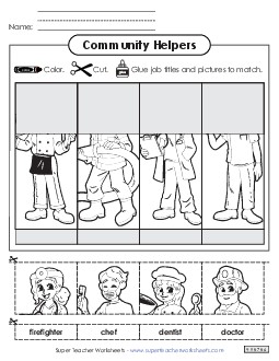 Cut-and-Glue Matching Worksheet 1 Community Helpers Worksheet