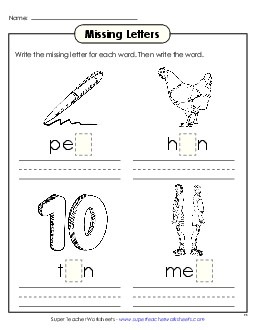 Missing Letters (-en) Word Families Worksheet