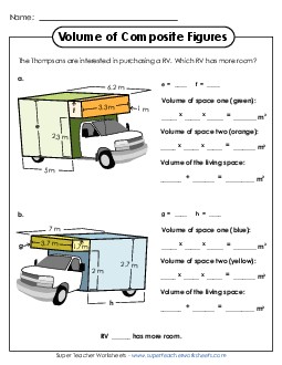 Volume of Composite Figures: RV (Advanced) Worksheet