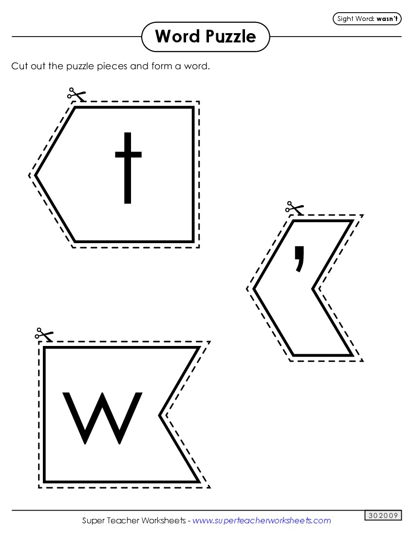 Word Puzzle: Wasn\'t Sight Words Individual Worksheet