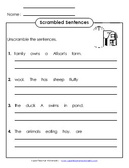 Scrambled Sentences (A-Farm Words) Spelling A Worksheet