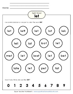 Dab or Color: Let Sight Words Individual Worksheet