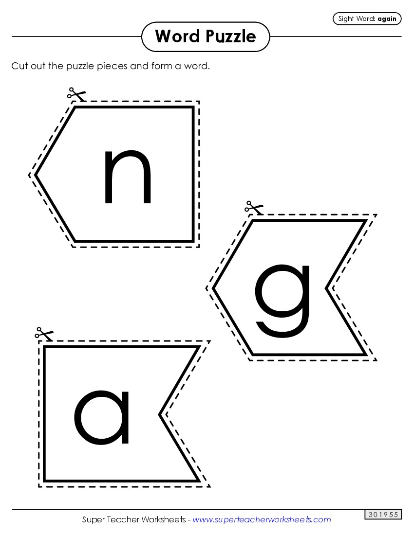 Word Puzzle: Again Sight Words Individual Worksheet