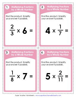 Multiplying Fractions by Whole Numbers Worksheet