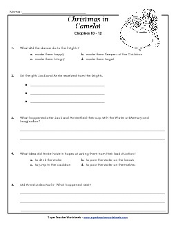 Questions for Chapters 10-12 Book Christmas In Camelot Worksheet