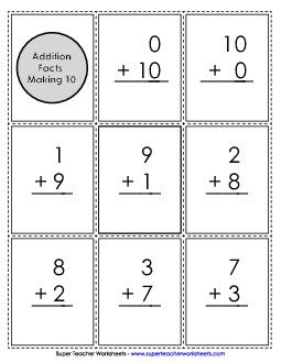 Flashcards: Making 10 Free Addition Worksheet