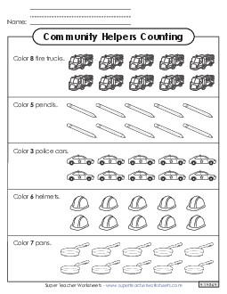 Community Helpers Count & Color  Worksheet