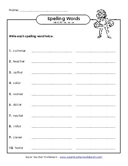 Write Twice (C-21) Spelling C Worksheet