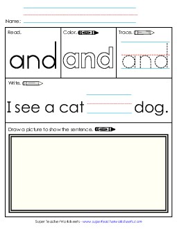 Worksheet 3: And Sight Words Individual Worksheet