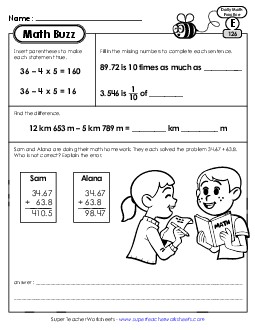 Math Buzz: Week 26 Worksheets 126 through 130 Daily Math Review Worksheet