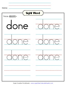 Trace the Word: Done Sight Words Individual Worksheet