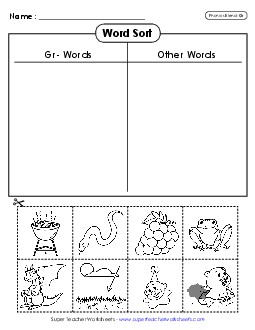 Word Sort (Gr- Words) Phonics Blends Worksheet