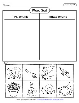 Word Sort (Pl- Words) Phonics Blends Worksheet