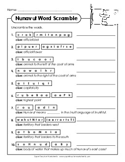 Word Scramble Canada Worksheet