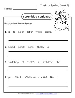 Scrambled Sentences (B-Christmas)  Spelling B Worksheet