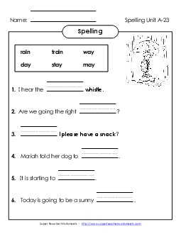 Sentence Completion (A-23)  Spelling A Worksheet