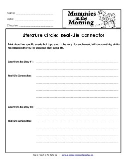 Literature Circles: Real-Life Connector Book Mummies In The Morning Worksheet