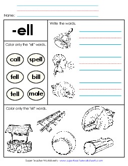 Worksheet 2 (-ell Words) Word Families Worksheet