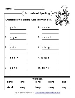 Word Unscramble (B-18) Spelling B Worksheet