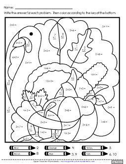 Double Mystery Picture (Basic Addition) Thanksgiving Worksheet